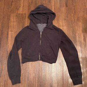 Brandy Melville‎ John Galt Crystal Cropped Zip Up Hoodie Black women sz XS